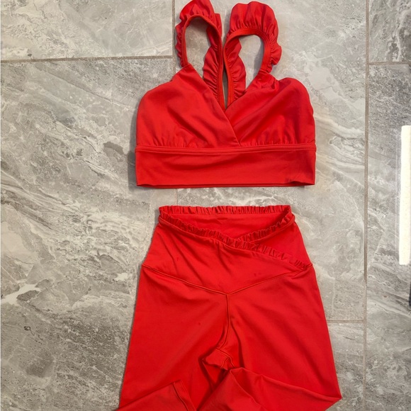 aerie Other - aerie Red Ruffled Strappy Sports Bra and High-Waist Leggings Set